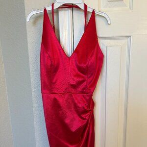 Pear Culture Shiny Mini Dress with Crossback Spaghetti Straps - Red - Size 11